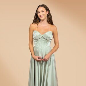 New Strapless A-Line Evening Dress w/ Leg Slit & Pleated Boned Bodice AC 4053